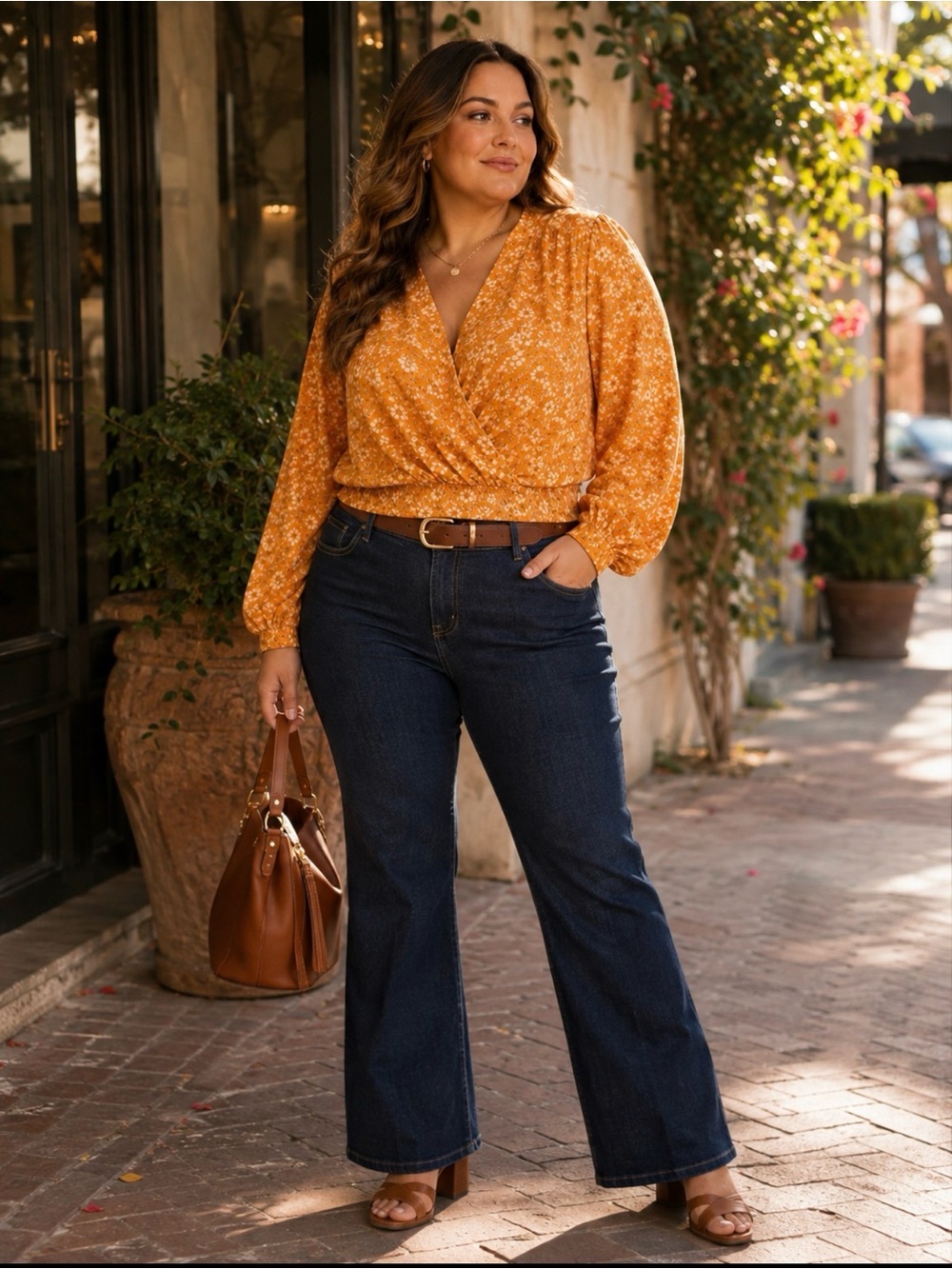 Lane Bryant Orange Floral Surplice Wrap Blouse Crop Top Plus Size 22